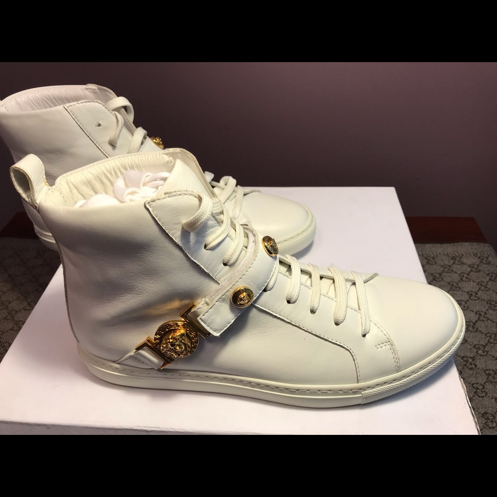 New Versace White Gold High Top Sneakers